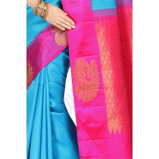 Vijayalashmi Blue, Pink, Turquoise Blue Kanchipuram Silk Saree [विजयलक्श्मी नील पाटल काञ्चीपुरं कौशेय शाटिका]